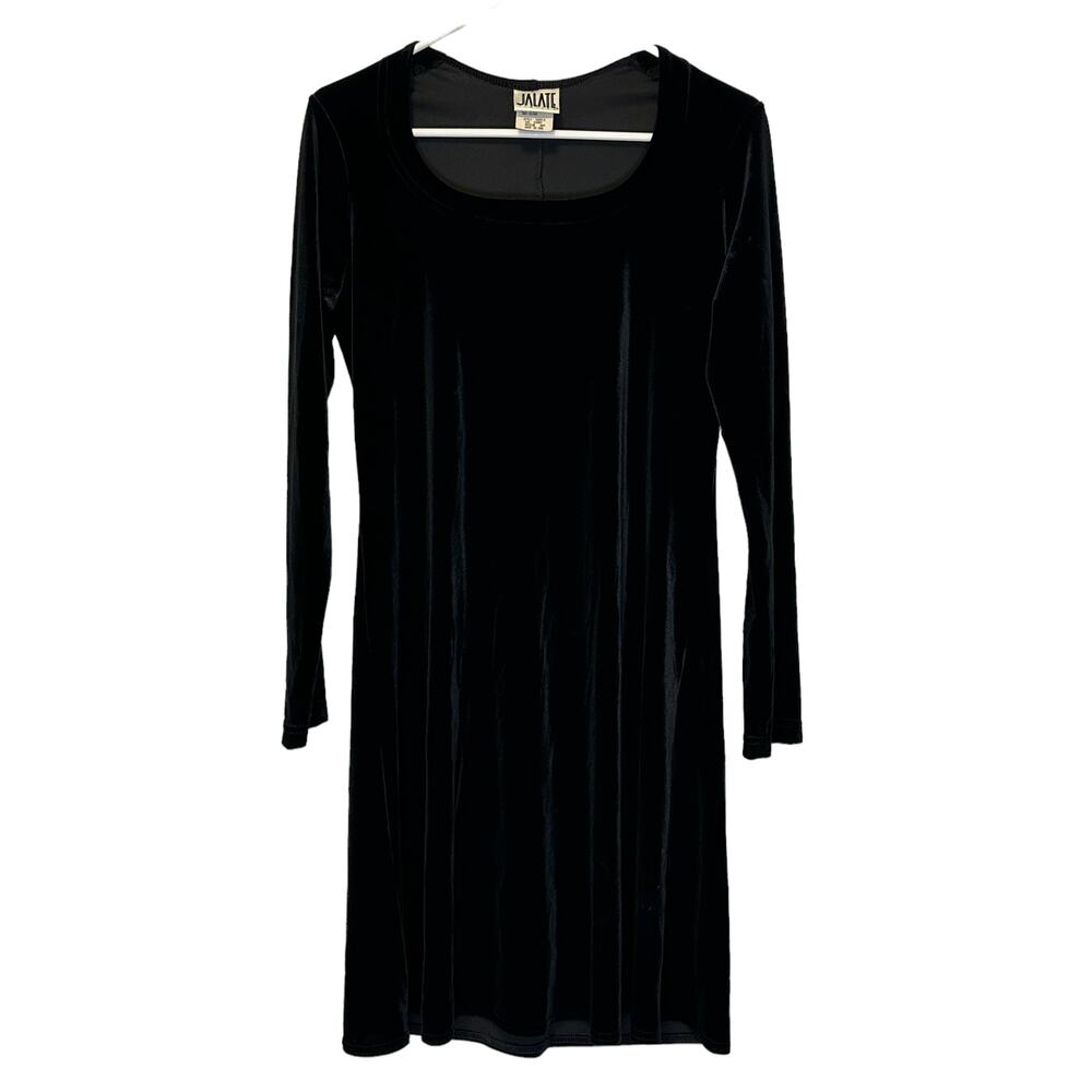 Jalate‎ Limited Black Velvet A-line Dress Size M Scoop Neck 90s Y2K VTG Goth